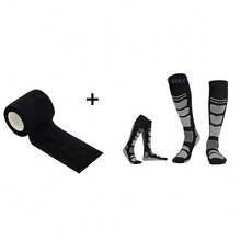 一套包含1个绷带和1双袜子，毛巾底足球/篮球长袜，适合户外运动，秋冬季