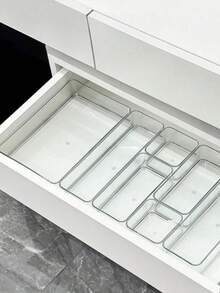 8件套/4件套桌面化妆品收纳盒，组合式透明塑料抽屉整理盒，梳妆台化妆品收纳盒，优雅收纳盒，桌面抽屉分隔整理盒，适用于厨房、卧室、浴室、办公室，可收纳化妆品、珠宝、小工具，也可用于派对桌面抽屉装饰 - 彩色 - 查看 10