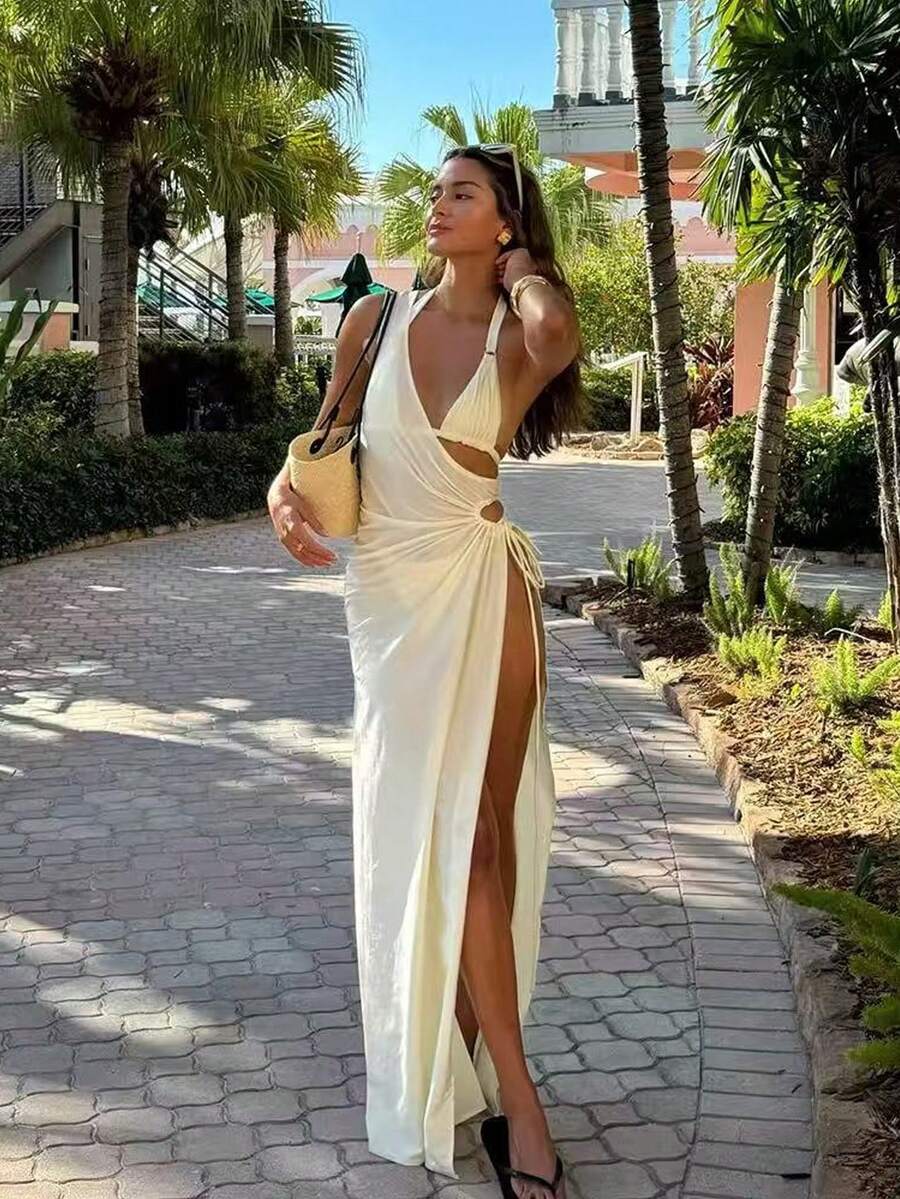 Bộ bikini hai mảnh kiểu Pháp màu be, cổ khoét sâu, phong cách gợi cảm dành cho nữ, thích hợp cho kỳ nghỉ hè, xuân 2026. - Màu be - Xem 1
