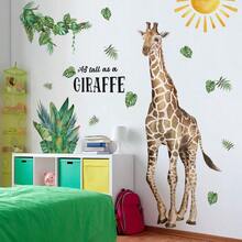 New 3 hojas de calcomanías de pared de jirafa grande de animales de dibujos animados extraíbles de plantas tropicales hojas verdes pegatinas de pared de ramas de árbol arte de pared de vinilo DIY medio - Ramaderboldejirafa - Ver 8
