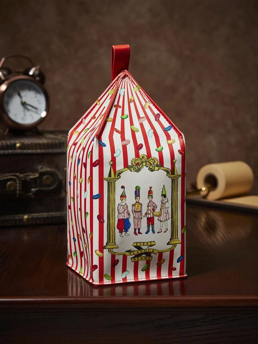 HARRY POTTER X SHEIN 1个糖果盒造型印花大容量PU皮革化妆包，多功能收纳袋，小物件整理包，旅行收纳包，数码配件包，适合日常携带、旅行、工作、化妆或学习，女性和学生适用，礼品之选 - 紅色 - 查看 1