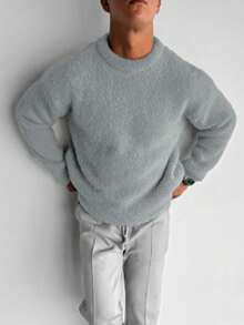 Unisex Fluffy Round Neck Sweater, Korean Style Casual Loose Fit Knitted Pullover Top, Suitable For Autumn, Winter, Back To School