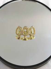 1pc Hollow-Out Copper Micro-Inlaid Zirconia Metal Shiny Hip-Hop Tooth Jewelry, Fashion Party Nightclub Accessory, Unisex Christmas Gift - Multicolor - View 11