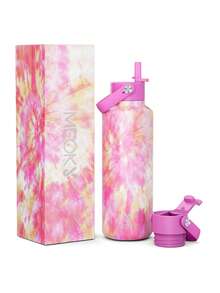 Bình giữ nhiệt 18oz có nắp đậy hai ống hút, giữ lạnh 24 giờ, chống rò rỉ, cốc cà phê cách nhiệt bằng thép không gỉ, cốc du lịch, bình nước thể thao hai lớp bằng thép không gỉ, thích hợp cho thể thao, tập thể dục, du lịch và đi học. - hoa văn màu hồng - Xem 10