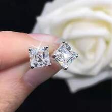 1 Pair Simple Square Cubic Zirconia Stud Earrings, Suitable For Women's Daily Wear, Parties, Anniversaries And Birthdays - Square - View 7