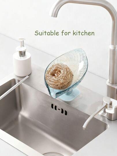 Leaf-Shaped Soap Dish - Oval Plastic Bathroom Accessory, Convenient Storage And Organization With Suction Cup Soap Dish/Holder, Suction Cup Leaf-Shaped Soap Rack For Home, Christmas/Halloween Gift Decor