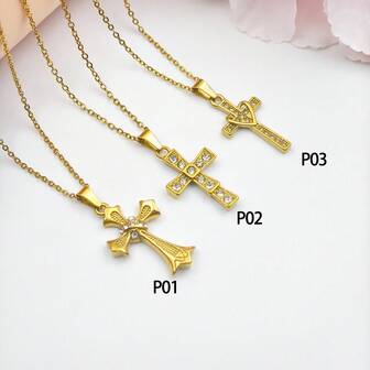 1件畅销奢华全镶钻钛钢十字架项链，微镶锆石设计，时尚个性化锁骨链，不锈钢吊坠项链