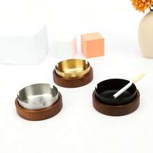 Walnut Color Solid Wood Ashtray, Unique Rosewood Ashtray, Home & Office Use Stainless Steel Covered Ashtray, Anti-Pollution - Maroon - View 2