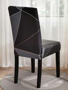 2/4/6pcs Printed Stretch Chair Covers, Living Room Dining Table Chair Protector, Home Decor Seat Covers - Black - View 5
