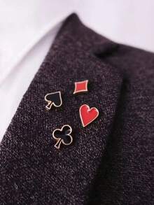 4pcs, 1 Set Innovative Poker Theme Flip Neck Pin/Brooch Set For Men's Daily Clothing Decoration Accessories, Brooches, Badges And Neck Pins For Clothes Bag Ornaments School Kpop Backpack Teacher Supplies Bag Ornaments Cute Office Accessories Shirt Jacket Jewelry Halloween Autumn And Winter Accessories For Teens, Youth, Men, Casual, Outdoor, Sports, Vacation, Graduation Gifts, Birthdays, Daily Wear Clothes Pins Funny Teacher Gifts Costume Accessories Christmas - 彩色 - 查看 4