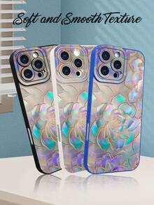 1 pieza Funda de teléfono con diseño de flores en efecto iridiscente y colores cambiantes, estilo moderno ideal para amantes de la moda brillante y arte visual, protección elevada para lente con diseño de ojo, resistente a golpes, compatible con iPhone17 ProMax/16/15/14/13/12/11/Plus/Pro/ProMax, compatible con Galaxy A34/A35/A54/A55, Galaxy S20/S21/S22/S23/S24/S25 Ultra/Plus, compatible con Galaxy/Redmi/Honor/OPPO/ViVo - Blanco - Ver 7