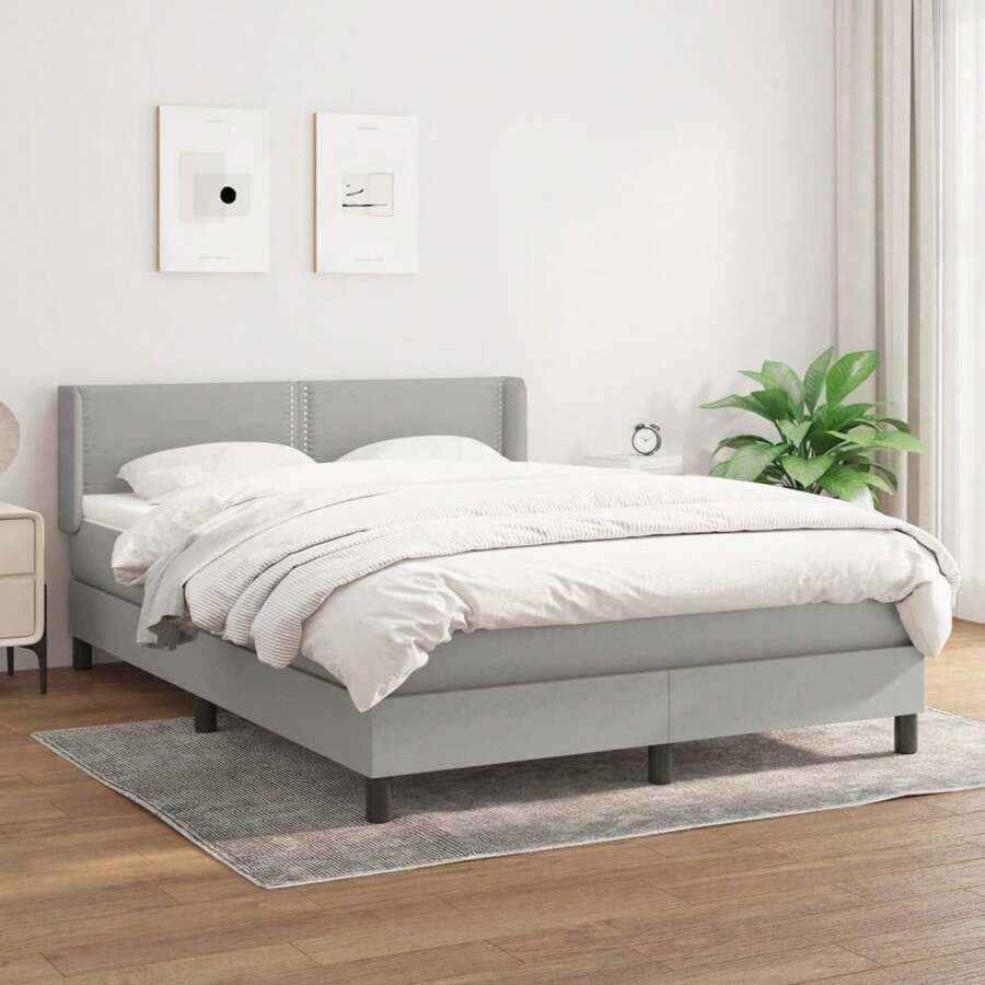 vidaXL Boxspringbett Mit Matratze, Hellgrau, 140x200 Cm, Stoff - Grau - Übersicht 1