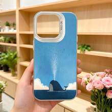 Cubierta de teléfono con diseño de ballena azul cielo nubes y salpicadura de agua para iPhone estilo elegante y artístico ideal para amantes de la naturaleza y el arte moderno Aplicable a los teléfonos de la serie Apple y Galaxy - Negro - Ver 5