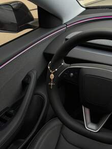 1pc Steering Wheel Decor, 15cm Adjustable Length, Minimalist, Cute, Creative Rosary Beads Car Pendant Accessory, Unique Fashion Car Hanging Decoration - White Oval Disc With Black Border and Cross - a - View 4