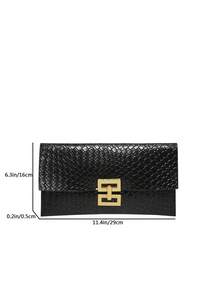 Bolso de sobre pequeño con estampado de cocodrilo en relieve, bolso de mano de estilo vintage para mujer - Negro - Ver 2