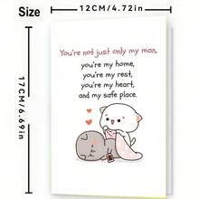 1 Pc Romantic Valentines Day Greeting Card With Cute Cat Illustration High Quality Paper Perfect For Couples Husband Wife Birthday Anniversary Holiday Universal Recipient As Valentines Card Greeting Card With Envelope - 彩色 - 查看 5