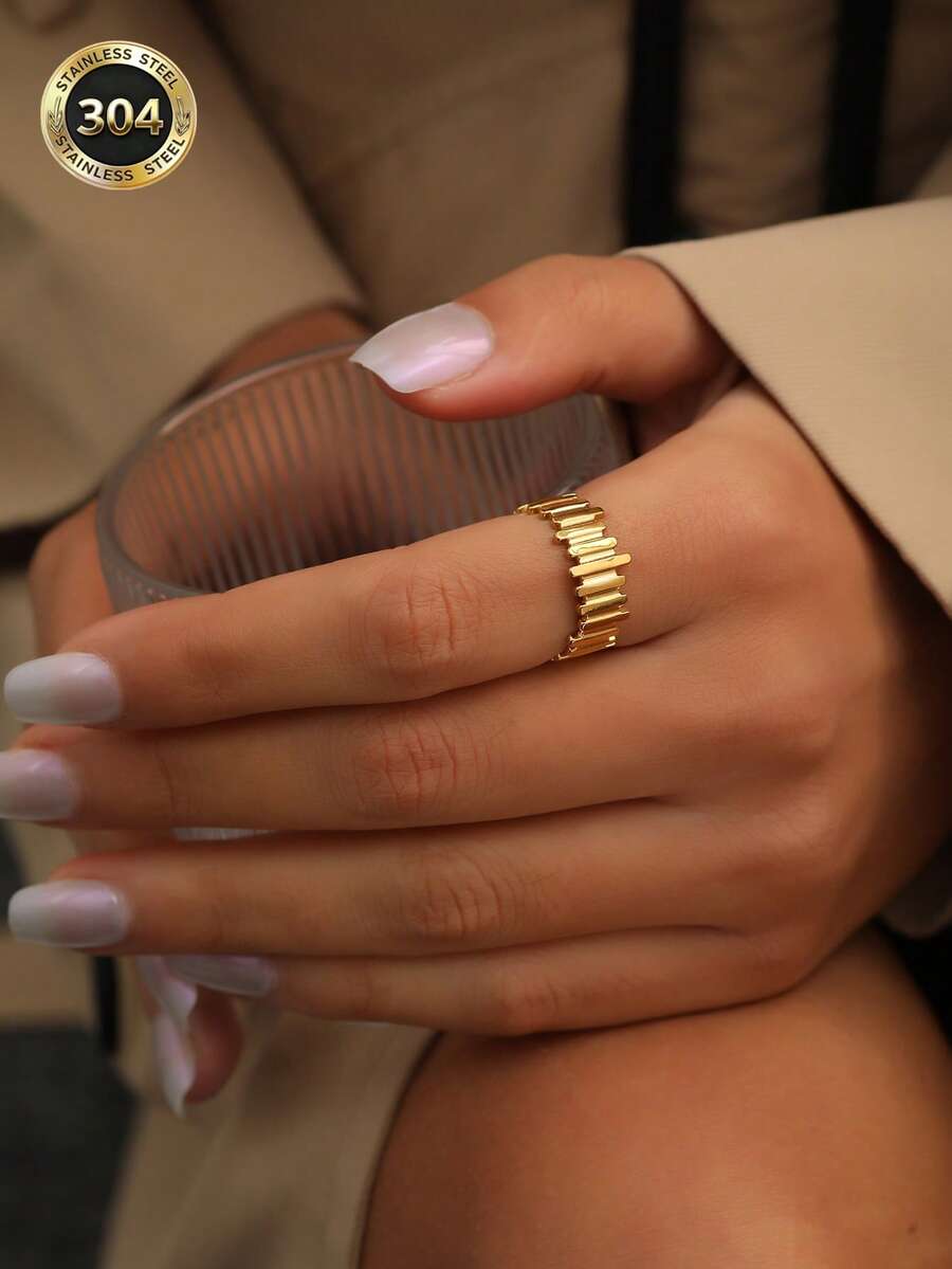 Modischer goldener Edelstahlring, minimalistisches Nischendesign, eleganter vielseitiger offener Ring - Golden 21 - Übersicht 1
