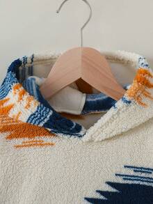 8-12Y Tween Boy Geometric Graphic Fleece Sweatshirt, Long Sleeve Thickened Plush Casual Sweatshirt, Suitable For Leisure Outings, Shopping, Winter - Yellow - View 3