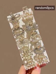 8件套女士时尚发夹，精致高端，时尚优雅，镶嵌闪亮水钻和仿珍珠，心形和蝴蝶结设计，各种小巧发爪，装饰发型，适合日常和派对佩戴，女士发饰，新年礼物，时尚发夹礼品推荐，优雅发爪夹 - 彩色 - 查看 3