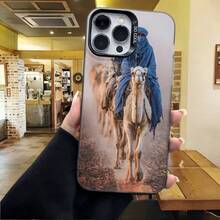 Cubierta de telefono con borde de metal para iPhone 14 Pro Max color gris con estampado de camello en el desierto y texto SO COOL adecuada para uso diario y estilo casual - Negro - Ver 4