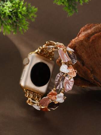 1条时尚珐琅叶子金属手链表带，兼容表带38/40/41/42/44/45/49/(S10 42)/(S10 46)毫米，男女通用；波西米亚复古优雅锌合金弹性手链表带，兼容 Series 11 Ultra 3 SE3 Ultra 2 S10 SE2 9 8 7 SE 6 5 4 3 2 1；圣诞节、情人节、礼物