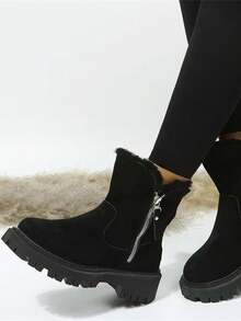 2026 Winter New Style Women's Snow Boots, Anti-Slip Winter Filled Women's Boots - Fashion Mid-Calf Knee-Length Boots - Thick-Topped Women's Ankle Boots, Women's Western Boots - Lightweight And Shock-Absorbing Outdoor Sports Boots - Large Size Women's Leather Boots With Embroidery, Elegant Thick-Topped Shoes - Elegant Women's Shoes - Warm And Insulating Snow Boots, Suitable For Outdoor And Home Winter Women's Boots - Flat Bottom Women's Boots, Perfect Christmas Decorations And Christmas Gifts.EdgyElongate Women's Boots - 黑色 - 查看 3