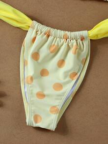 女士浅黄色带橙色波点三角比基尼，性感吊带度假风两件式泳衣套装，适合海滩穿着，2026春夏系列，完美适用于夏季度假、海滩之旅、生日装扮、健身服、优雅日常造型和度假装扮。 - 彩色 - 查看 4