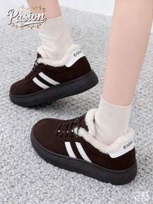 Women's Winter Plush Lace-Up Platform Shoes, Warm Anti-Slip Thick Bottom Sports Winter Shoes, Retro Versatile Casual Sneakers - Brown - View 2
