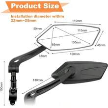 2-Pack Bicycle Rearview Mirrors 360° Adjustable HD Anti-Vibration Side Mirrors Universal For Electric Bikes/ Scooters - màu đen - Xem 3