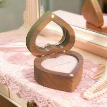 Joyero de madera en forma de corazón, estilo rústico, con forro de terciopelo, ideal para San Valentín, bodas y aniversarios. Organizador de joyas para el hogar. Regalo perfecto. - Gris - Ver 4