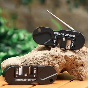 四合一多功能便携式磨刀器，户外钨钢磨刀器，露营战术磨刀器，露营徒步配件，野餐、露营、户外旅行趣味小礼物