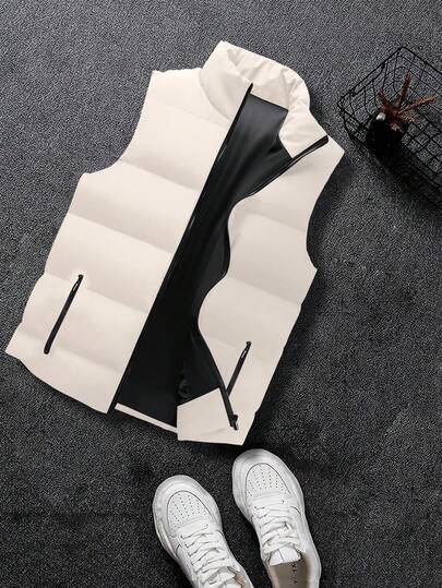 男士休闲加厚棉衣背心夹克，简约百搭宽松无袖外套，适合冬季和秋季