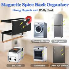 Magnetic Spice Rack For Refrigerator, Magnetic Paper Towel Holder For Fridge, Magnetic Shelves With 2 Hooks, Fridge Magnet Organizer, Seasoning Organizer, Foldable Design Refrigerator Organizer For Kitchen, Christmas Mother Father' Day Gifts (Black) - Black - View 9