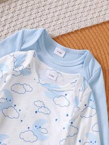 3pcs Baby Boys' Cute Daily Casual Bear Print + All-Over Bear Print + Solid White Short Sleeve Romper Set, Autumn