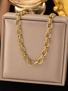 1 pieza Collar de acero inoxidable con diseño de nudo geométrico de moda personalizado para mujer, adecuado como regalo - Amarillo Oro - Ver 10