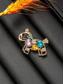 1枚可爱卡通水晶小马胸针，镂空动物花朵胸针，质感奢华高端，时尚百搭配饰