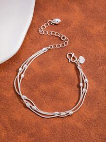 1pc Minimalist 3-Layer Heart Charm Bracelet Set, Suitable For Women's Daily Wear, Dates, Parties, Gatherings And More - Silver - View 1