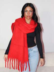 1pc Women's New Solid Color Fluffy Tassel Scarf, Warm And Comfortable Large Shawl, Simple And Versatile For Daily Wear - Multicolor - View 8
