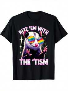 Autism Opossum Funny Rizz Em With Tism Autistic-Shirt - Black - View 6