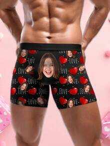 1 Pair Custom Boxers For Men, As Well As Customizable Character Patterns. 9 Sizes From XXS To XXXXL, Sweet And Romantic Long Men's Underwear, Valentine's Day Gifts, Christmas Presents, Couple Gifts, Wedding Gifts, Boyfriend Gifts, Bestie Gifts, Daily Outfits & Pajama Matching - Black - View 3
