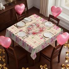 1pc/50pcs Valentine's Day Theme Tablecloth - Romantic Heart Wreath With Pink Bow Print, Foldable, Easy Storage, Polyester, Suitable For Kitchen, Dining Room, Holidays, Parties, Easy To Clean Valentine's Day Rectangular Tabletop Decor, Party Tablecloth, Modern Dining Table Cloth - Multicolor - View 16