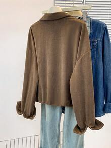 YUXIN Jachetă de damă din catifea reiată - Guler elegant cu rever, Casual cu nasturi, Culoare uni, Lavabilă la mașină, Pentru toamnă și primăvară