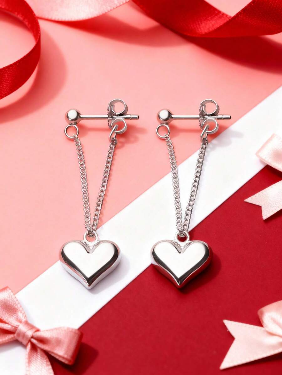 1 pereche de cercei minimalisti în formă de inimă, cercei eleganți lungi suspendați, cercei drăguți în formă de inimă cu piersică