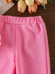 2件套女婴可爱3D草莓印花圆领长袖上衣和休闲裤套装，春秋季