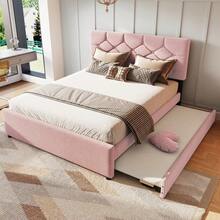 Upholstered Bed, 90x200cm, Bed With Slatted Base (Without Mattress), Bed With Storage Container, Velvet, Minimalist, Pink - Pink + Velvet + 140cm*200cm - View 1