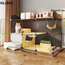 Cat Cage With Litter Box, All-In-One Home Use Small Cat Villa With Toilet, Large Free Space Cat Cage - Multicolor - View 2
