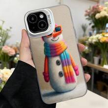 Funda de teléfono con diseño de muñeco de nieve colorido para funda protectora con estampado de muñeco de nieve con bufanda arcoíris y gorro naranja ideal para temporada invernal y regalos festivos Aplicable a los teléfonos de la serie Apple y Galaxy - Negro - Ver 3