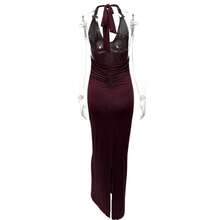 Meidaxexr 1 pièce Robe élégante à dos nu avec croisillons en tissu tricoté unicolore. Convient pour mariage, plage, soirée, anniversaire, gala formel, bal de promo, soirée célibataire, représentation sur scène, festival de musique, invités de mariage - Rouge foncé - Voir 2