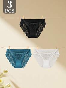 3pcs Women's Mid-Waist Lace Print Briefs, Comfortable, Skin-Friendly, Breathable, Available In S-XXL - Multicolor - View 6