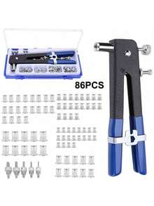 86pcs Blind Rivet Nut Kit Set, Riveter Tool, Rivet Nut Gun, Thread Hand Riveter, Rivet Gun Threaded Insert Tool, Riveting Tools With M3/M4/M5/M6/M8 Threaded Rivet Nut And Mandrel - Blue - View 9